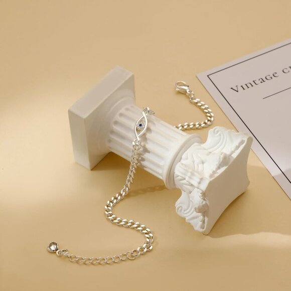 🆕 Mideeo Heart Pearl Bracelets Women Silver Evil Eye Diamond Cuban Jewelry Gift - Picture 3 of 7